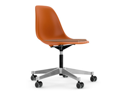 Eames Plastic Side Chair RE PSCC Rostorange RE|Mit Sitzpolster|Cognac / elfenbein