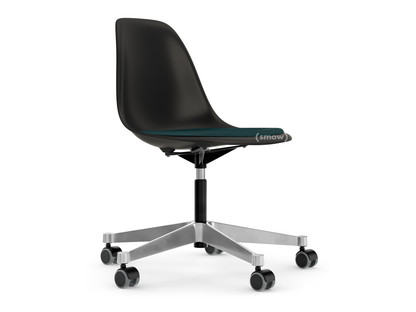 Eames Plastic Side Chair RE PSCC Tiefschwarz RE|Mit Sitzpolster|Petrol / moorbraun