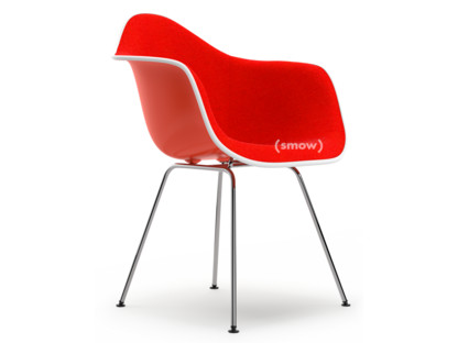 Eames Plastic Armchair RE DAX Rot (poppy red)|Mit Vollpolsterung|Koralle / Poppy red|Standardhöhe - 43 cm|Verchromt