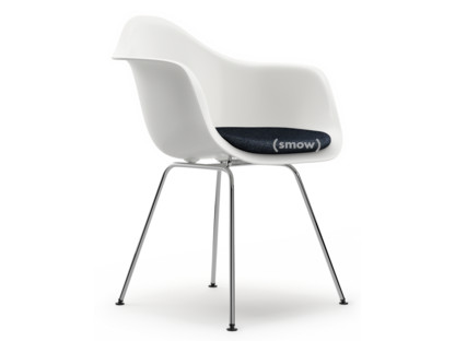 Eames Plastic Armchair RE DAX Weiß|Mit Sitzpolster|Dunkelblau / elfenbein|Standardhöhe - 43 cm|Verchromt