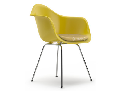 Eames Plastic Armchair RE DAX Senf|Mit Sitzpolster|Senf / elfenbein|Standardhöhe - 43 cm|Verchromt