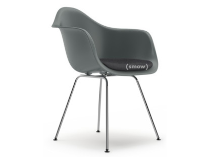 Eames Plastic Armchair RE DAX Granitgrau|Mit Sitzpolster|Dunkelgrau|Standardhöhe - 43 cm|Verchromt