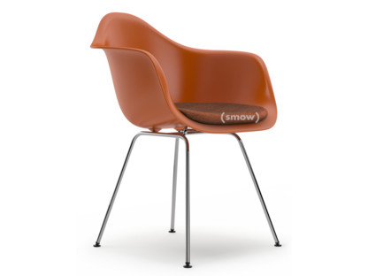 Eames Plastic Armchair RE DAX Rostorange|Mit Sitzpolster|Cognac / elfenbein|Standardhöhe - 43 cm|Verchromt