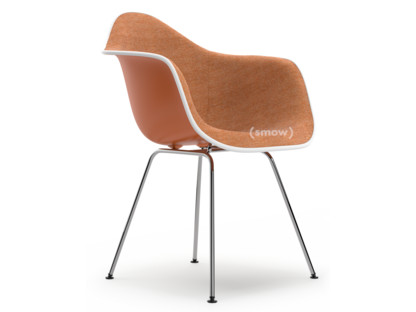 Eames Plastic Armchair RE DAX Rostorange|Mit Vollpolsterung|Cognac / elfenbein|Standardhöhe - 43 cm|Verchromt