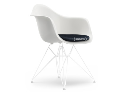 Eames Plastic Armchair RE DAR Weiß|Mit Sitzpolster|Dunkelblau / elfenbein|Standardhöhe - 43 cm|Beschichtet weiß