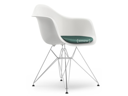 Eames Plastic Armchair RE DAR Weiß|Mit Sitzpolster|Eisblau / elfenbein|Standardhöhe - 43 cm|Verchromt
