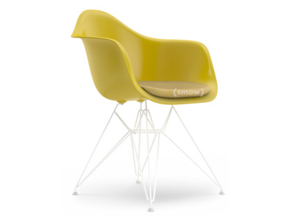 Eames Plastic Armchair RE DAR Senf|Mit Sitzpolster|Senf / elfenbein|Standardhöhe - 43 cm|Beschichtet weiß