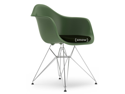 Eames Plastic Armchair RE DAR Forest|Mit Sitzpolster|Nero / forest|Standardhöhe - 43 cm|Verchromt