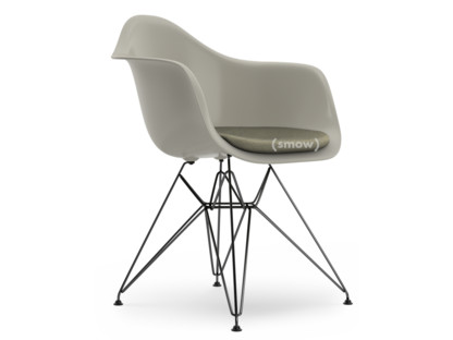 Eames Plastic Armchair RE DAR Kieselstein|Mit Sitzpolster|Warmgrey / elfenbein|Standardhöhe - 43 cm|Beschichtet basic dark