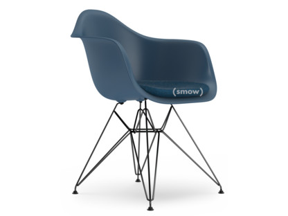Eames Plastic Armchair RE DAR Meerblau|Mit Sitzpolster|Meerblau / dunkelgrau|Standardhöhe - 43 cm|Beschichtet basic dark