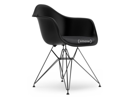 Eames Plastic Armchair RE DAR Tiefschwarz|Mit Sitzpolster|Dunkelgrau|Standardhöhe - 43 cm|Beschichtet basic dark