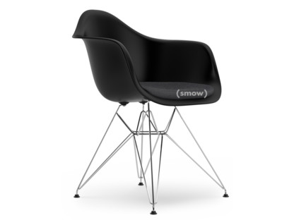 Eames Plastic Armchair RE DAR Tiefschwarz|Mit Sitzpolster|Dunkelgrau|Standardhöhe - 43 cm|Verchromt