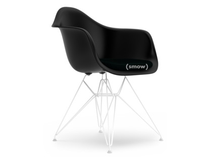 Eames Plastic Armchair RE DAR Tiefschwarz|Mit Sitzpolster|Petrol / moorbraun|Standardhöhe - 43 cm|Beschichtet weiß