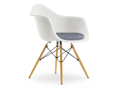 Eames Plastic Armchair RE DAW Weiß|Mit Sitzpolster|Dunkelblau / elfenbein|Standardhöhe - 43 cm|Esche honigfarben