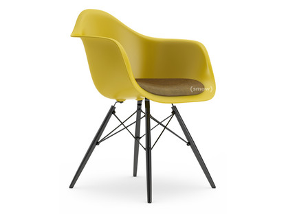 Eames Plastic Armchair RE DAW Senf|Mit Sitzpolster|Senf / dunkelgrau|Standardhöhe - 43 cm|Ahorn schwarz