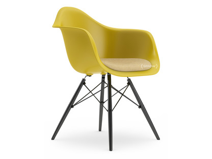 Eames Plastic Armchair RE DAW Senf|Mit Sitzpolster|Senf / elfenbein|Standardhöhe - 43 cm|Ahorn schwarz