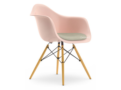 Eames Plastic Armchair RE DAW Zartrosé|Mit Sitzpolster|Warmgrey / elfenbein|Standardhöhe - 43 cm|Ahorn gelblich