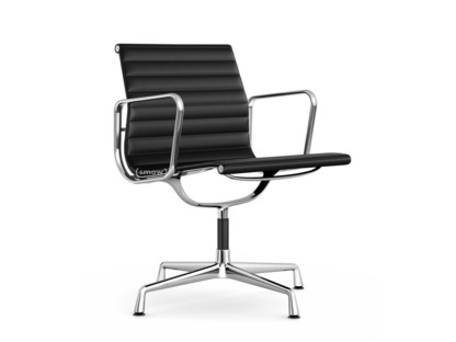 Aluminium Chair EA 107 / EA 108 EA 107 - nicht drehbar|Verchromt|Leder Premium F|Nero