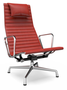 Aluminium Chair EA 124 Poliert|Leder (Standard)|Rot