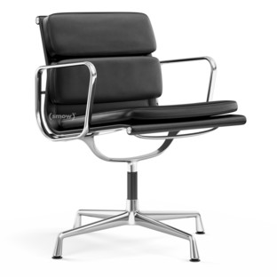 Soft Pad Chair EA 207 / EA 208 EA 207 - nicht drehbar|Verchromt|Leder Standard nero, Plano nero