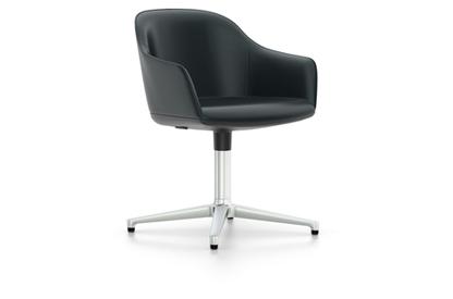 Softshell Chair auf Viersternfuß Aluminium poliert|Leder (Standard)|Nero