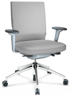 ID Soft FlowMotion-mit Vorwärtsneigung, mit Sitztiefenverstellung|Mit 3D-Armlehnen|5-Stern Untergestell, Aluminium poliert|Soft grey|Sitz und Rücken Silk Mesh|Soft grey
