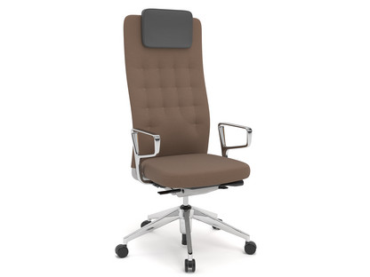 ID Trim L FlowMotion mit Sitztiefenverstellung|Mit Ringarmlehnen Aluminium poliert|Soft grey|Stoff Plano braun