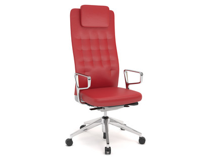 ID Trim L FlowMotion ohne Sitztiefenverstellung|Mit Ringarmlehnen Aluminium poliert|Soft grey|Leder rot