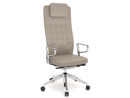ID Trim L FlowMotion mit Sitztiefenverstellung|Mit Ringarmlehnen Aluminium poliert|Soft grey|Leder sand
