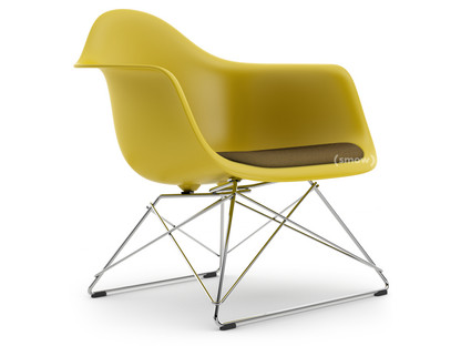 Eames Plastic Armchair RE LAR Senf|Sitzpolster senf / dunkelgrau|Verchromt