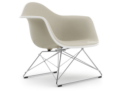 Eames Plastic Armchair RE LAR Kieselstein|Vollpolsterung warmgrey / elfenbein|Verchromt