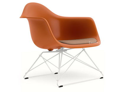 Eames Plastic Armchair RE LAR Rostorange|Sitzpolster cognac / elfenbein|Beschichtet weiß