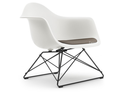 Eames Plastic Armchair RE LAR Weiß|Sitzpolster warmgrey / moorbraun|Beschichtet basic dark