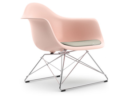 Eames Plastic Armchair RE LAR Zartrosé|Sitzpolster warmgrey / elfenbein|Verchromt