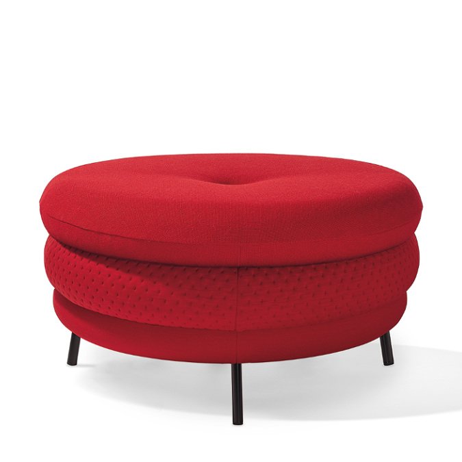 Pouf Fat Tom, 3-lagig, mit Beinen, Rot | Richard Lampert | Hocker