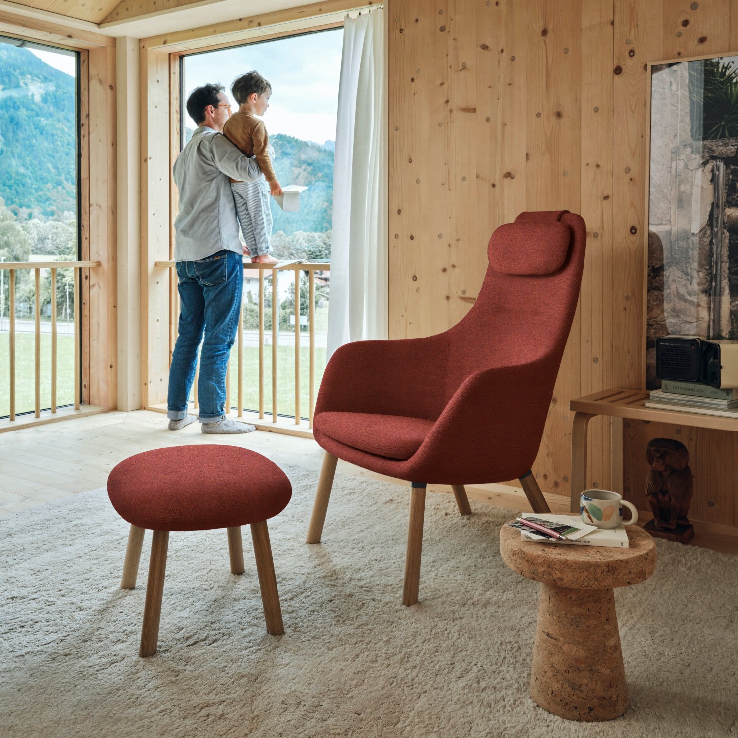 HAL Loungesessel, Stoff Dumet elfenbein melange, Mit Ottoman | Vitra | Lounge