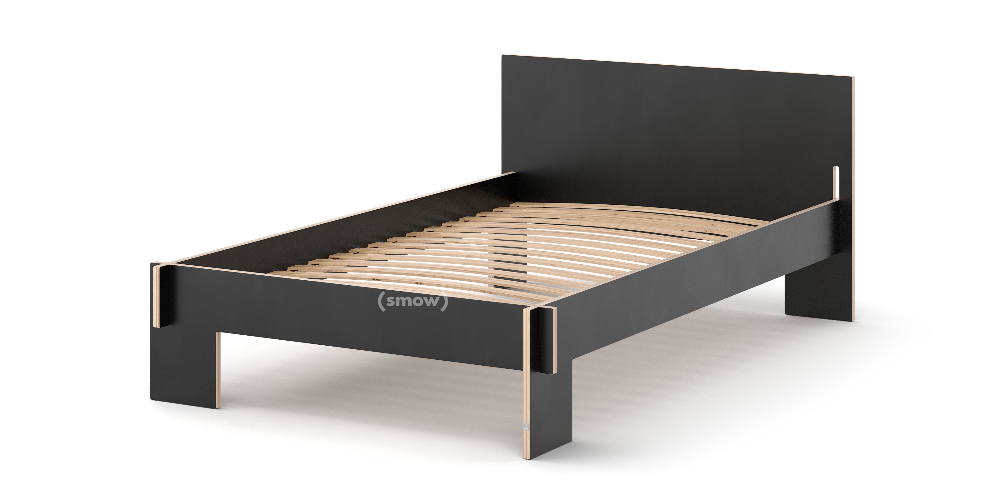 Siebenschläfer Bett, 120 x 200 cm, Mit Kopfteil, Schwarz, Mit Roll- Lattenrost | Nils Holger Moormann | Nils Holger Moormann
