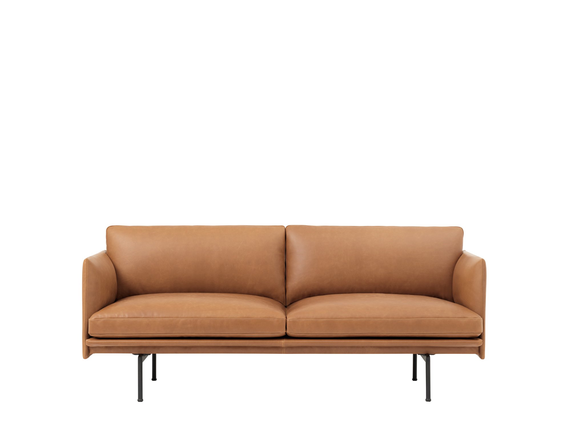 Outline Sofa, Zweisitzer, Leder cognac, Aluminium, schwarz | Muuto | Sofas
