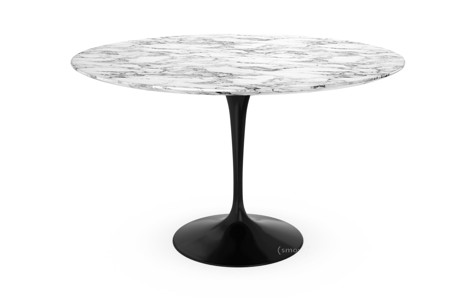 Saarinen Esstisch rund, 120 cm, schwarz, Marmor Arabescato (weiß mit grauen Einfärbungen) | Knoll International | von Eero Saarinen, 1955-1957