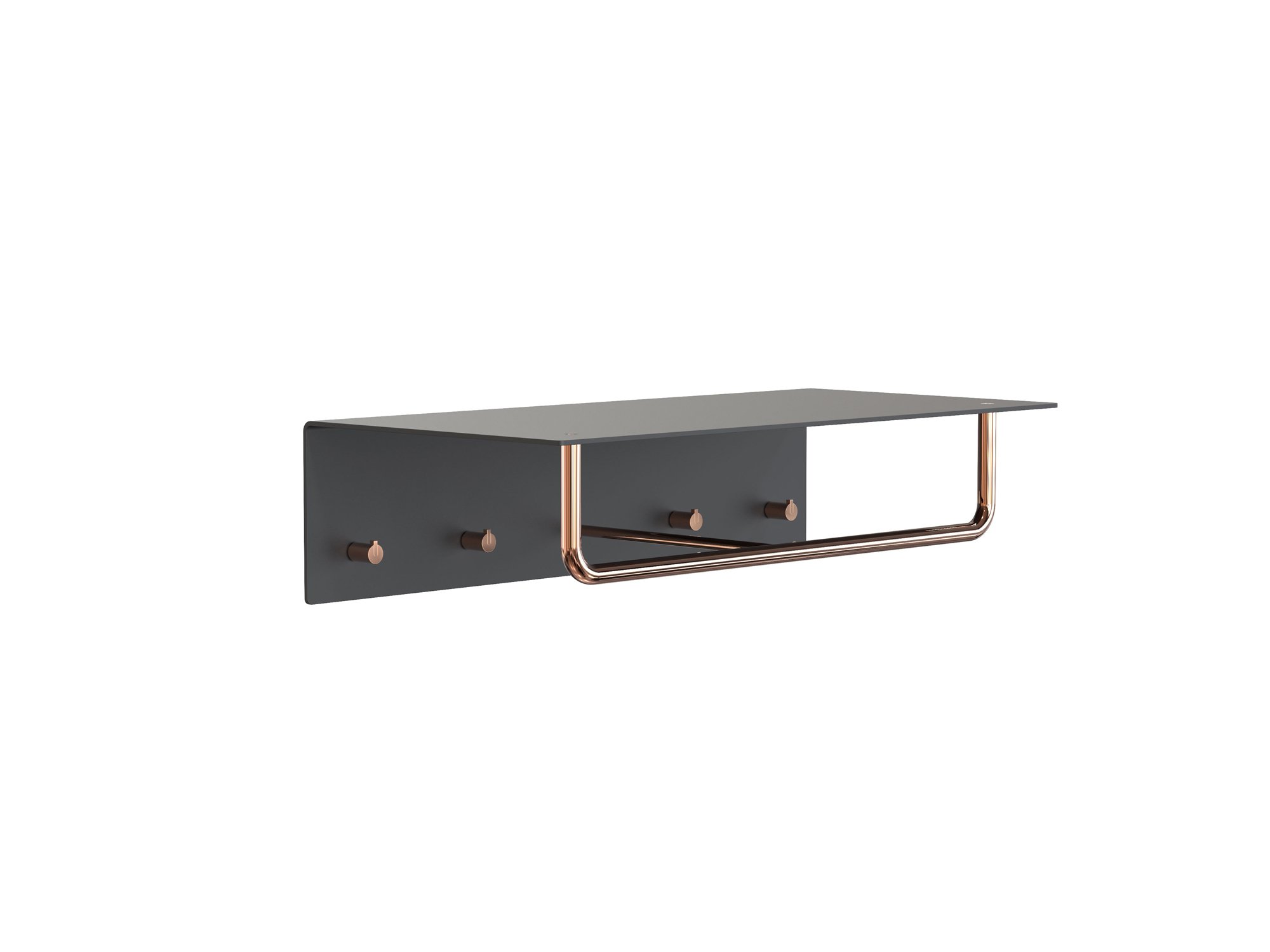 Unu Wandgarderobe, Mit Stange, Mit 4 Haken, Schwarz matt / kupfer poliert | Frost Denmark | Wandgarderoben