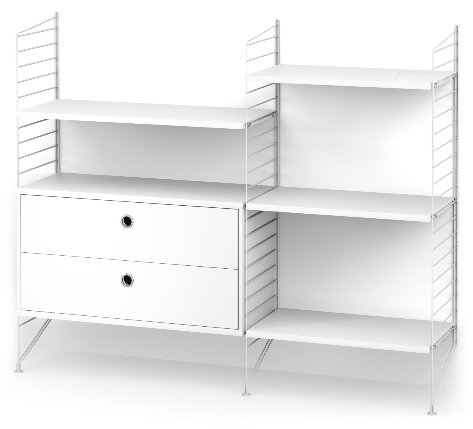 String System Bodenregal mit Schubladen, Weiß, Weiß lackiert | String Furniture | Regale & Schränke