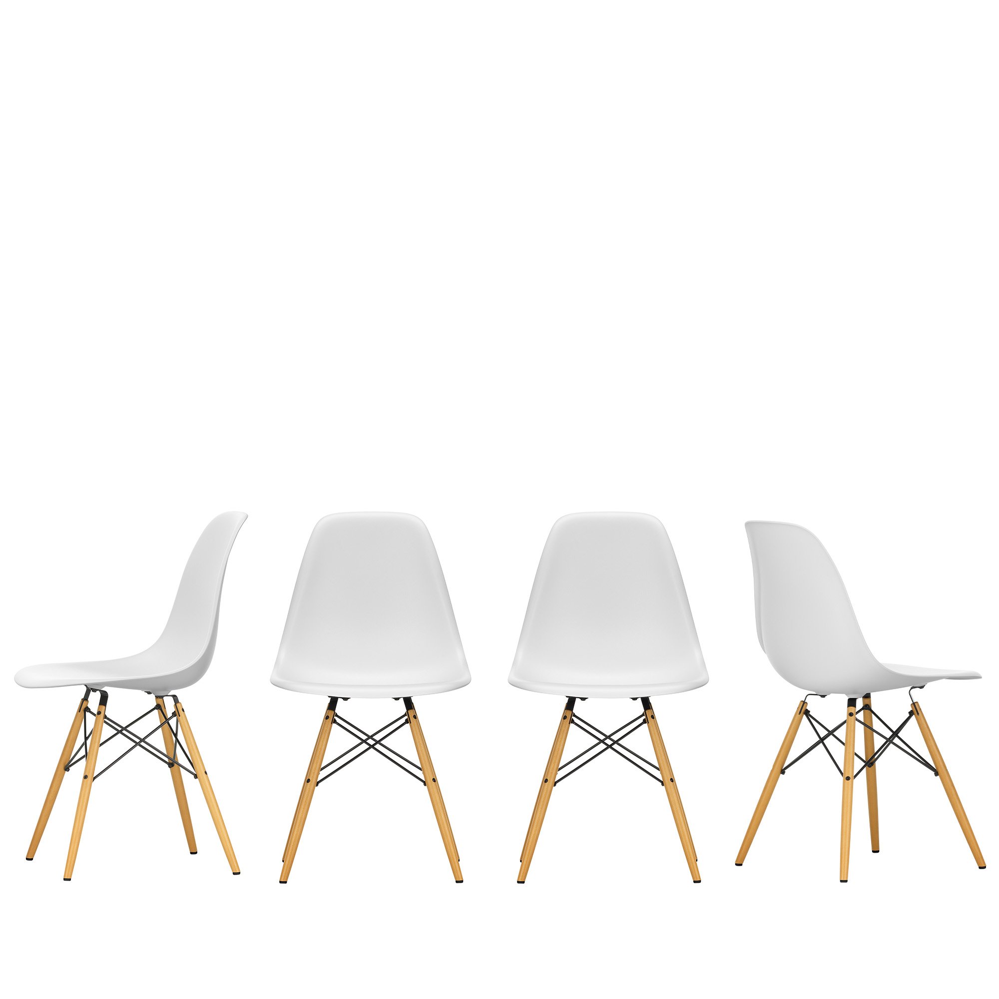 Eames Plastic Sidechair DSW 4er Aktionsset, Cotton white RE, Ahorn