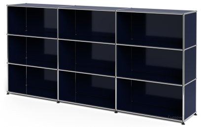 USM Haller Highboard XL, individualisierbar, Stahlblau RAL 5011, Offen, Offen, Offen