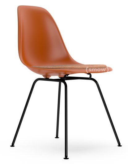 Eames Plastic Side Chair RE DSX, Rostorange, Mit Sitzpolster, Cognac / elfenbein, Standardhöhe - 43 cm, Beschichtet basic dark