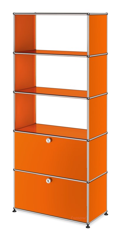 USM Haller Aktenregal mit 2 Klappen, oben ohne Rückwände, Reinorange RAL 2004