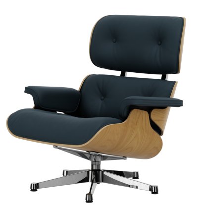 Lounge Chair, Kastanie natur, Leder Premium F rauchblau, 84 cm - Originalhöhe 1956, Aluminium poliert