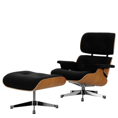 Lounge Chair & Ottoman, Kirschbaum, Leder Premium F nero, 89 cm, Aluminium poliert