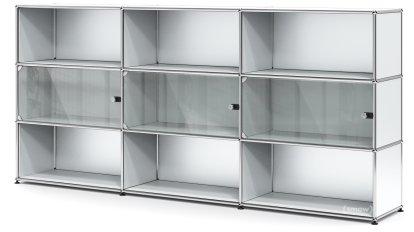 USM Haller Highboard XL mit 3 Glastüren, mit Schlossgriff, USM mattsilber
