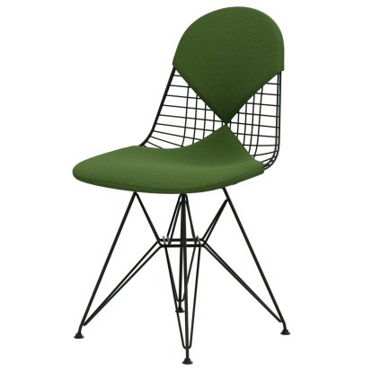 Wire Chair DKR , Pulverbeschichtet dark green, Sitz- und Rückenkissen (Bikini), Wiesengrün / forest