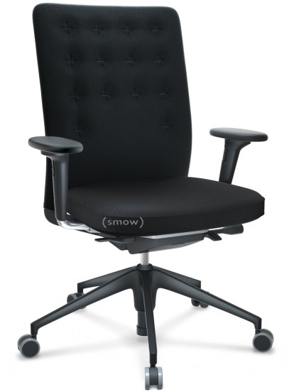 ID Trim, Ohne Lumbalstütze, FlowMotion-mit Vorwärtsneigung, mit Sitztiefenverstellung, Mit 2D Armlehnen, 5-Stern Untergestell, Kunststoff basic dark, Sitz und Rücken Plano, Nero, Weich für harte Böden